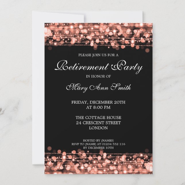 Elegantes Party Rose Gold Glitzern Einladung (Vorderseite)