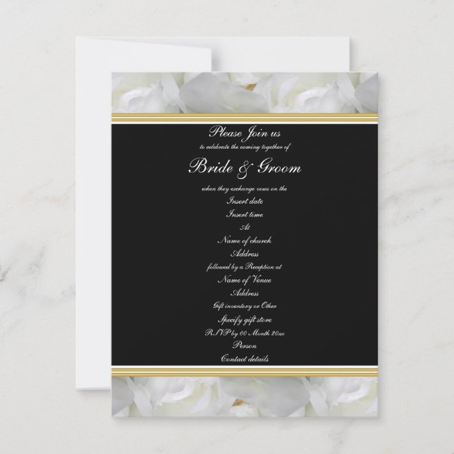Elegantes Party Rose Schwarz-weiße Goldhochzeit Einladung (Vorderseite)