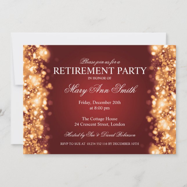 Elegantes Party Ruhestand Gold Sparkling Lights Einladung (Vorderseite)