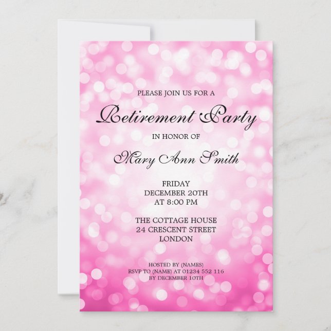 Elegantes Party Ruhestand Rosa Glitzer Lichter Einladung (Vorderseite)
