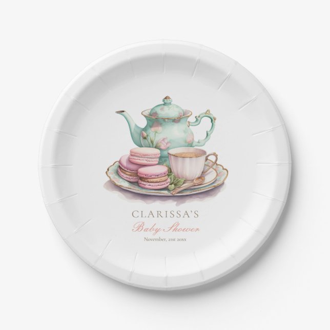 Elegantes Party Tea Tea Baby Dusche Pink Gold Pappteller (Vorderseite)