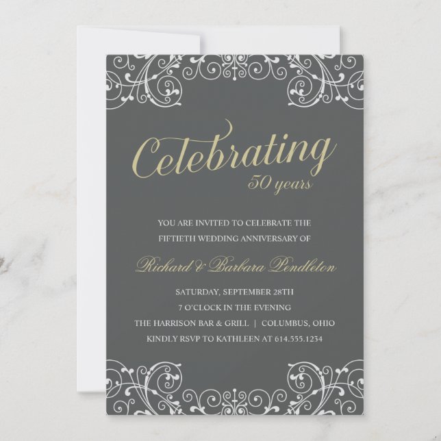 Elegantes Party zum 50. Hochzeitstag Einladung (Vorderseite)