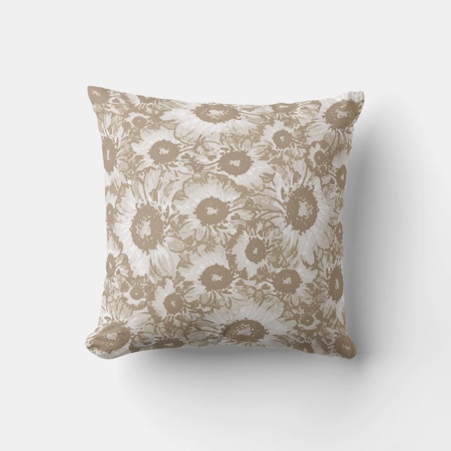 Elegantes Pastel Beige Elfenbeinblumenmuster Kissen (Vorderseite)