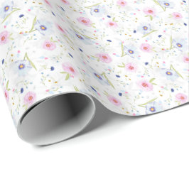 Elegantes Pastel Blau und Rosa Blume Blütenfarben Geschenkpapier
