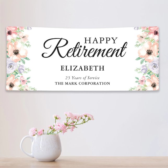 Elegantes Pastel Floral Retirement Party Banner (Von Creator hochgeladen)
