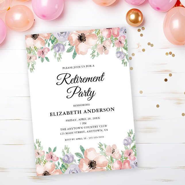 Elegantes Pastel Floral Retirement Party Einladung (Von Creator hochgeladen)