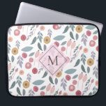 Elegantes Pastel-Muster Monogramm Laptopschutzhülle<br><div class="desc">Farbige pastellfarbene Blumenmuster mit elegantem Monogramm.</div>