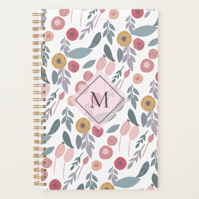 Elegantes Pastel-Muster Monogramm Planer (Vorderseite)