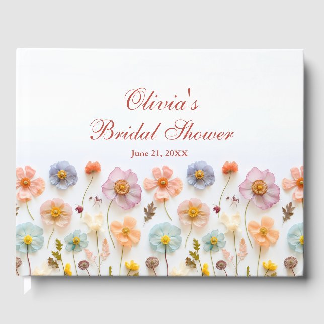 Elegantes Pastel Pink Boho Wildblume Brautparty Gästebuch (Vorderseite)