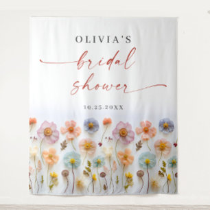 Elegantes Pastel Pink Boho Wildblume Brautparty Wandteppich