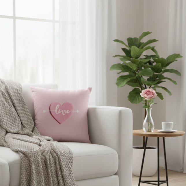 Elegantes Pastel Pink Herz Liebe Textwurfkissen Kissen (Von Creator hochgeladen)