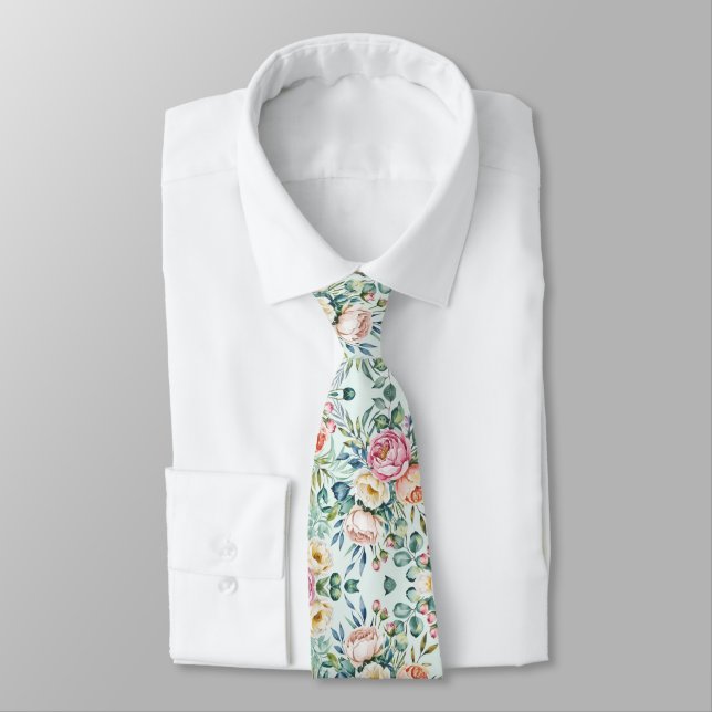 Elegantes Pastel Seamless Floral Muster Krawatte (Gebunden)