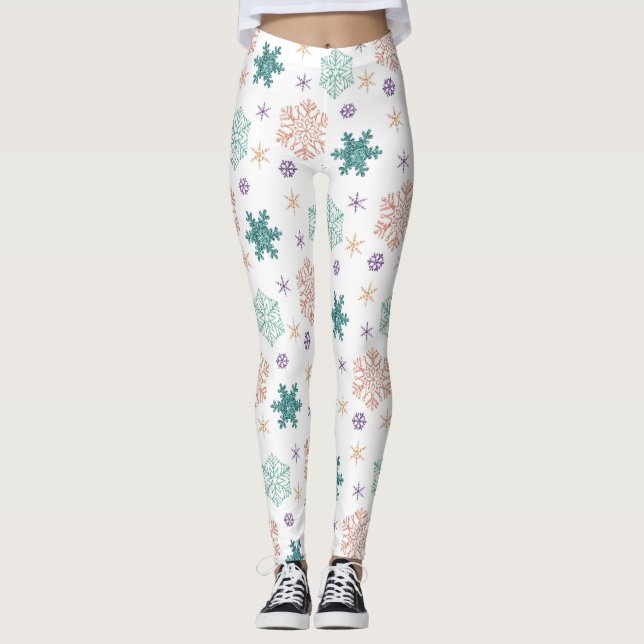 Elegantes Pastel Snowflake Muster Leggings (Vorderseite)