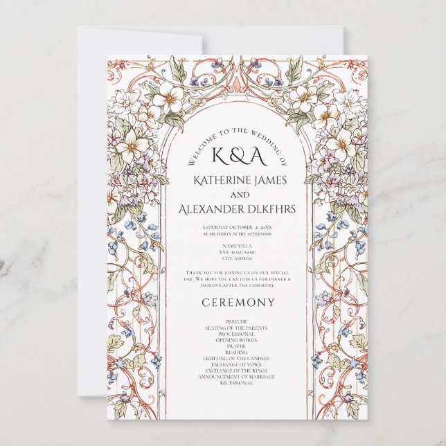 Elegantes Pastel Vintag Floral Wedding Programm (Vorderseite)