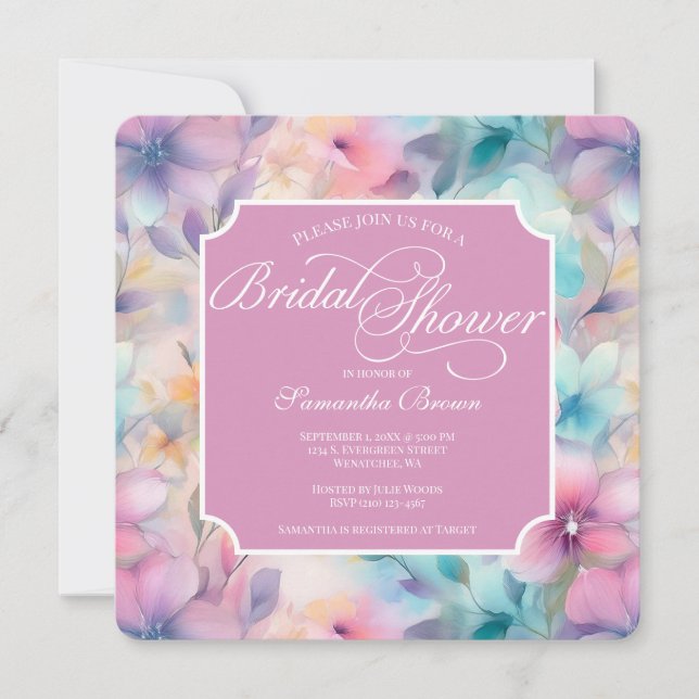 Elegantes Pastel Watercolor Florals Brautparty Einladung (Vorderseite)