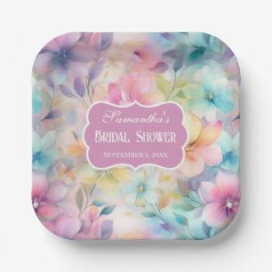 Elegantes Pastel Watercolor Florals Brautparty Pappteller