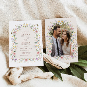 Elegantes Pastel Wildblume Garden Wedding Foto Einladung