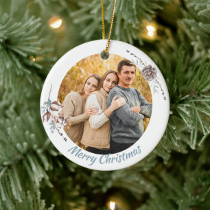 Elegantes Pastel Winter Scene Weihnachtsfamilien-F Keramik Ornament