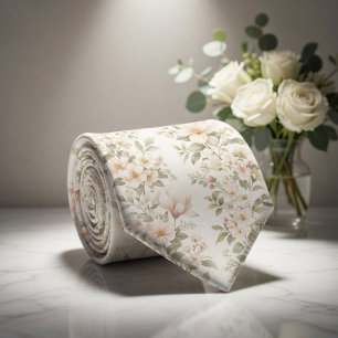 Elegantes Pastell-Blumenmuster auf sanftem Weiß Krawatte