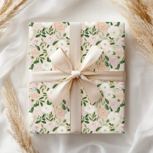 Elegantes Pastell Grün Pink Pfirsich Rose Blüten Geschenkpapier