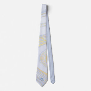 Elegantes Pastellblau-Gold-Marmor-Muster Initialen Krawatte