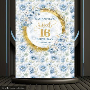 Elegantes Pastellblau Sweet Sixteen Gold Glitter Wandteppich