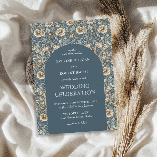 Elegantes pastellblaues Elfenbein Blumenmuseum Einladung (Elegant pastel blue ivory floral Art Nouveau Invitation)