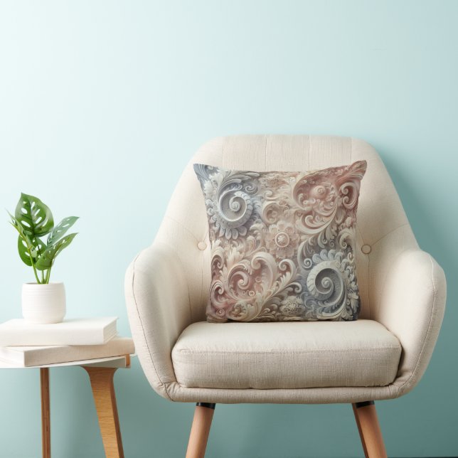 Elegantes, pastellfarbenes Spitzenmuster Kissen (Stuhl )
