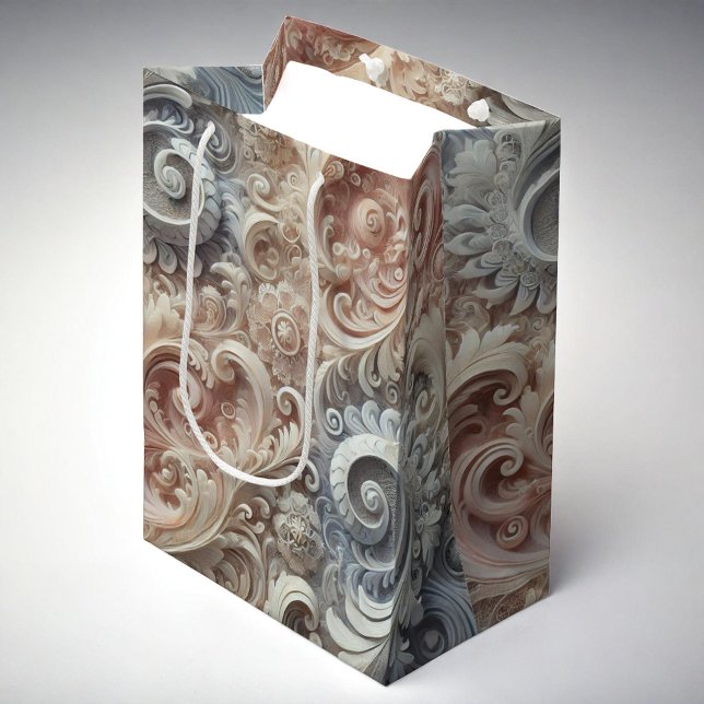 Elegantes, pastellfarbenes Spitzenmuster Mittlere Geschenktüte (Von Creator hochgeladen)