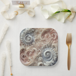 Elegantes, pastellfarbenes Spitzenmuster Pappteller