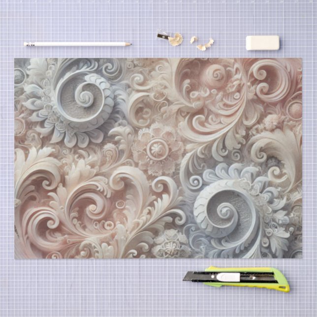 Elegantes, pastellfarbenes Spitzenmuster Seidenpapier (Handwerk)