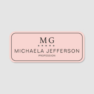 Elegantes Pastellrosa Monogramm: Modernes Beruflic Namensschild
