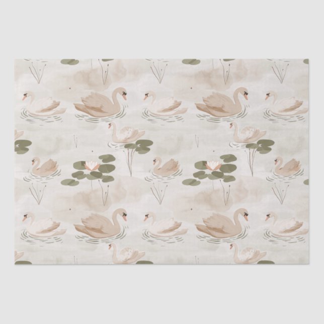 Elegantes Pastellschwan-Muster Seidenpapier (Vorderseite)