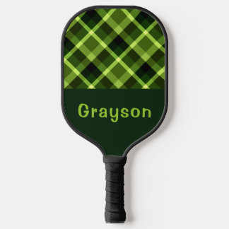 Elegantes Pea Green Kariert Monogram Pickleball Pa Schläger