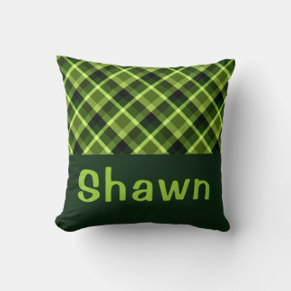 Elegantes Pea Green Kariertes Monogram Kissen
