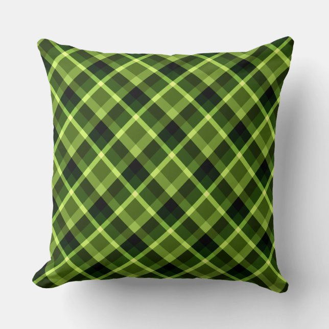 Elegantes Pea Green Kariertes Muster Big Throw Kis Kissen (Vorderseite)