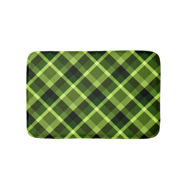 Elegantes Pea Green Kariertes Muster Kleine Badema Badematte (Vorderseite)