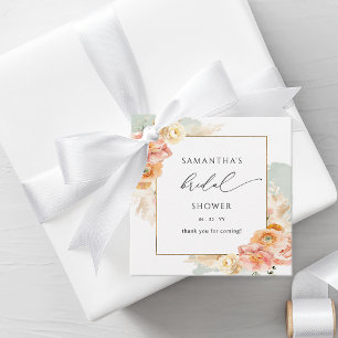 Elegantes Peach and Sage Green Floral Brautparty Geschenkanhänger