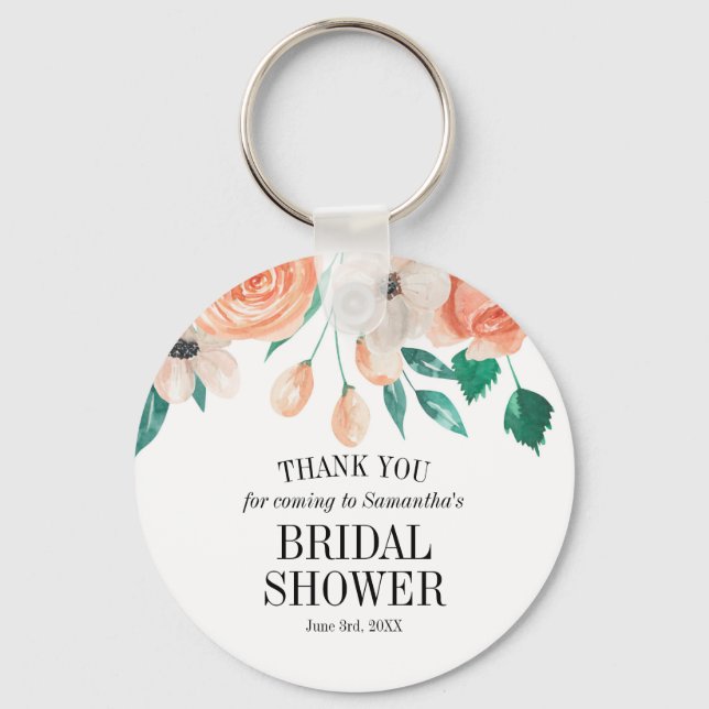 Elegantes Peach Floral Brautparty Custom Gevor Schlüsselanhänger (Vorderseite)