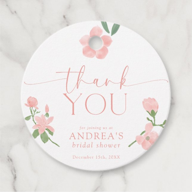 Elegantes Peach Floral Brautparty Geschenkanhänger (Vorderseite)