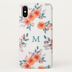 Elegantes Peach & Green Floral Monogramm Case-Mate iPhone Hülle