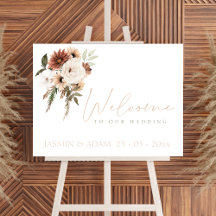 Elegantes Peach Green Floral Wedding Welcome Sign