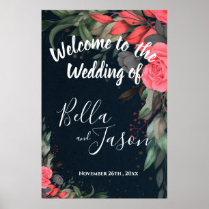 Elegantes Peach Orange Floral Wedding Welcome Sign Poster