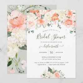 Elegantes Peach Peonies Cream Rose Brautparty Einladung