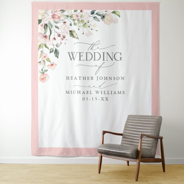 Elegantes peach Pink Watercolor Floral Wedding Fot Wandteppich (Beispiel)
