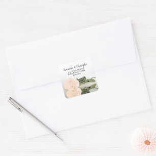 Elegantes Peach Rose Wedding Rücksendeadresse Sieg Quadratischer Aufkleber