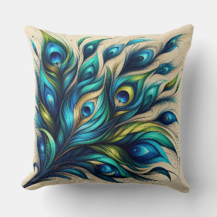 Elegantes Peacock Feather Design Kissen