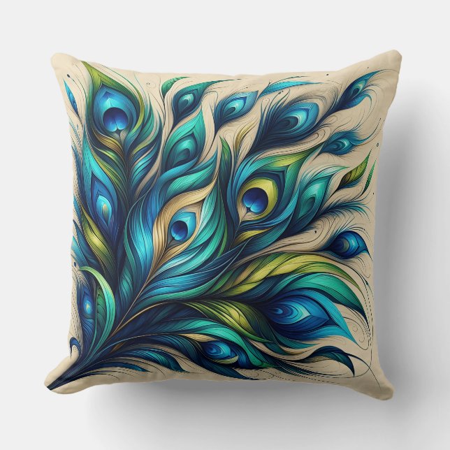 Elegantes Peacock Feather Design Kissen (Vorderseite)