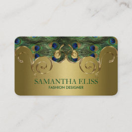 Elegantes Peacock Feathers Golden Design Monogramm Visitenkarte