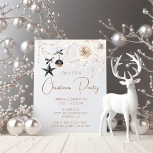 Elegantes Pearl Floral Black & White Weihnachten P Einladung